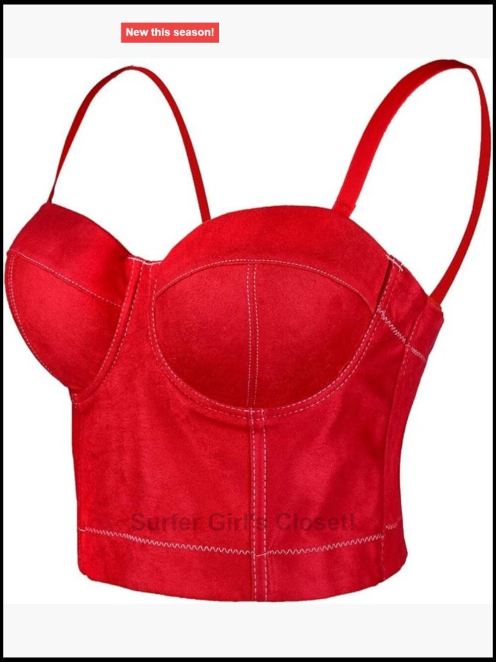 Faux Suede Leather Bustier Crop Top Push Up Corset Bra Red